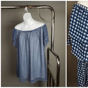 Blue White Gingham Off Shoulder Top